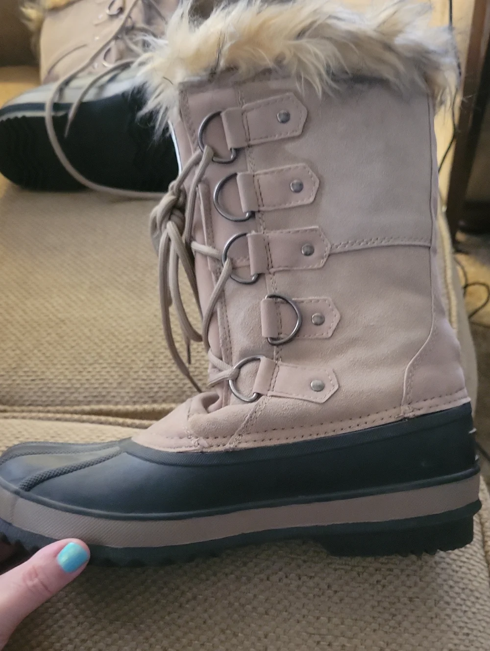 Brand  Rugged Exposure Women's Taupe Lace-Up Faux Fur Winter Boots